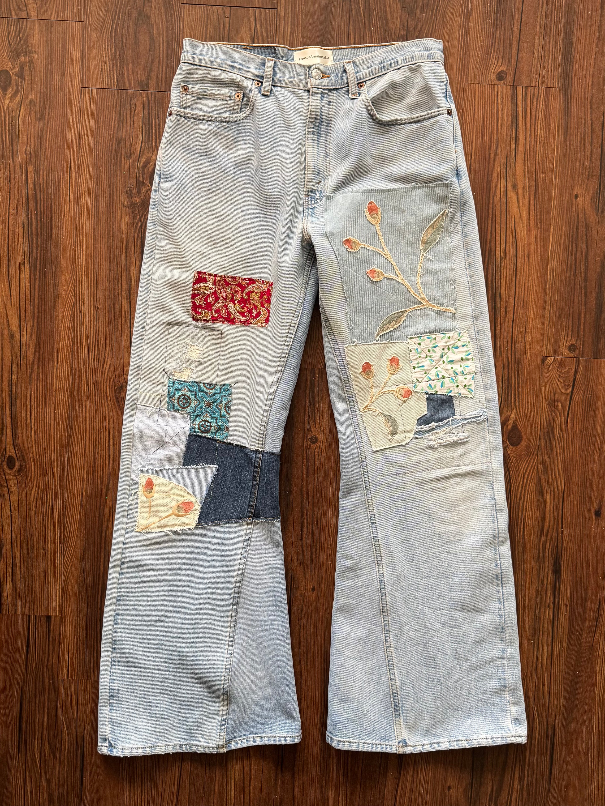 Light Wash Patchwork Jeans (Size 33)