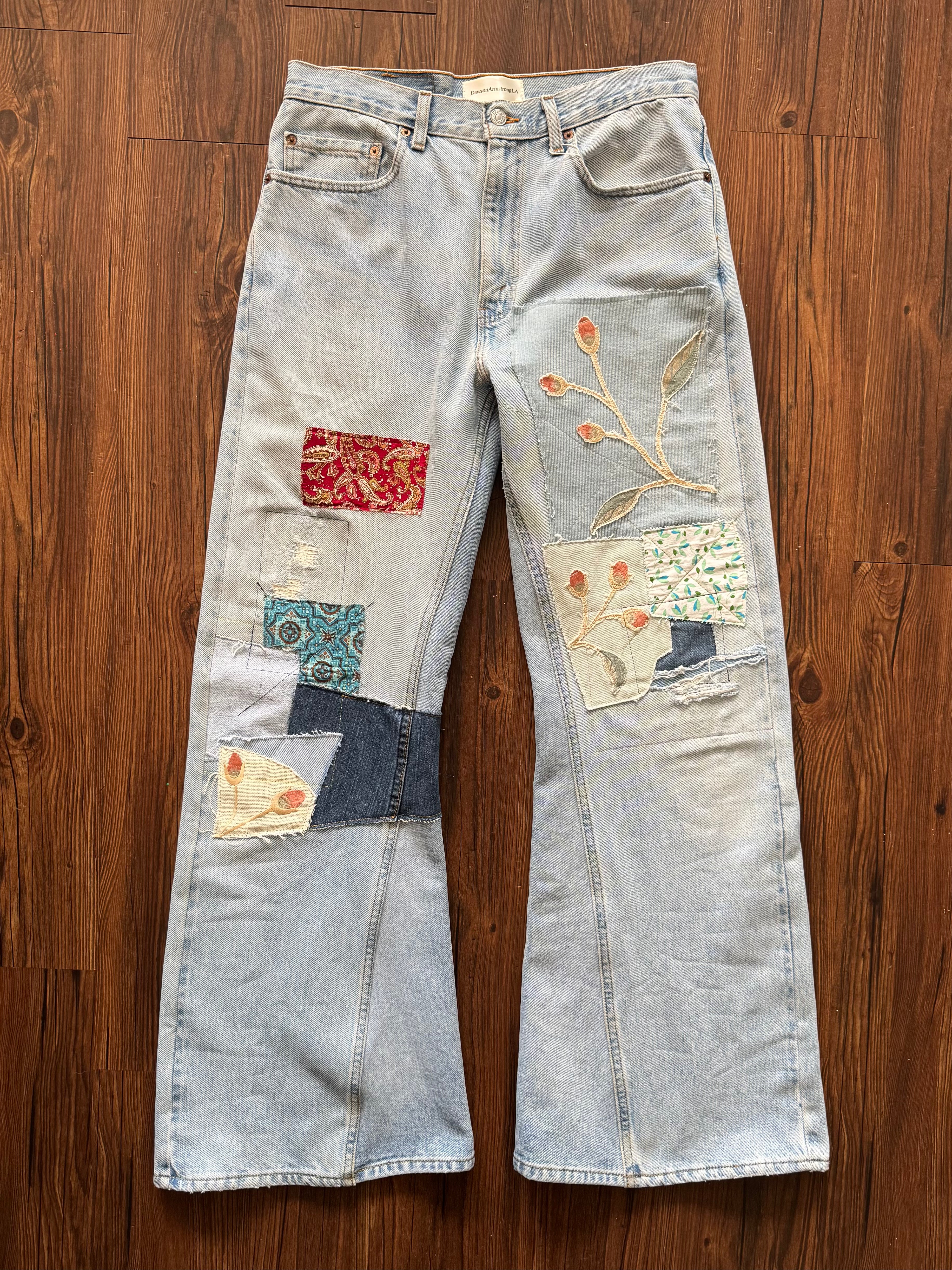 Light Wash Patchwork Jeans (Size 33)