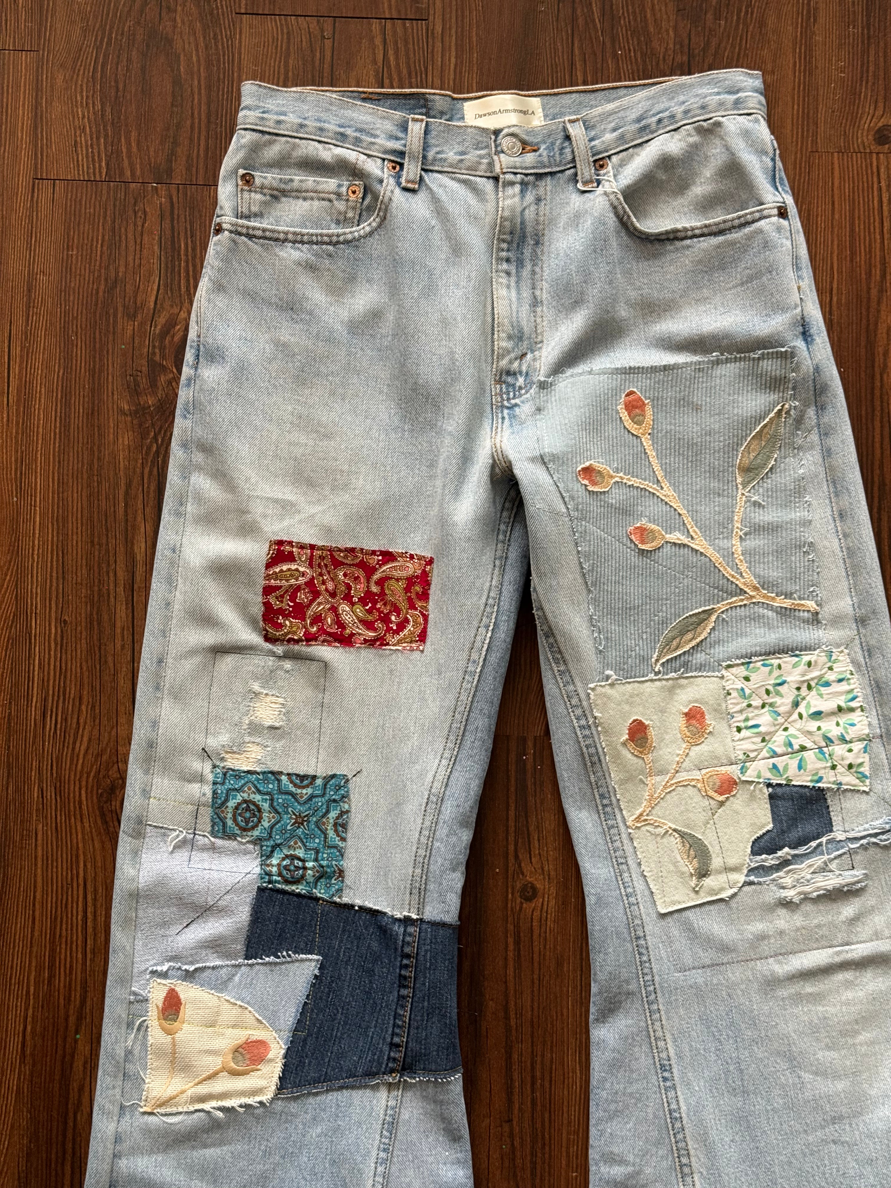 Light Wash Patchwork Jeans (Size 33)