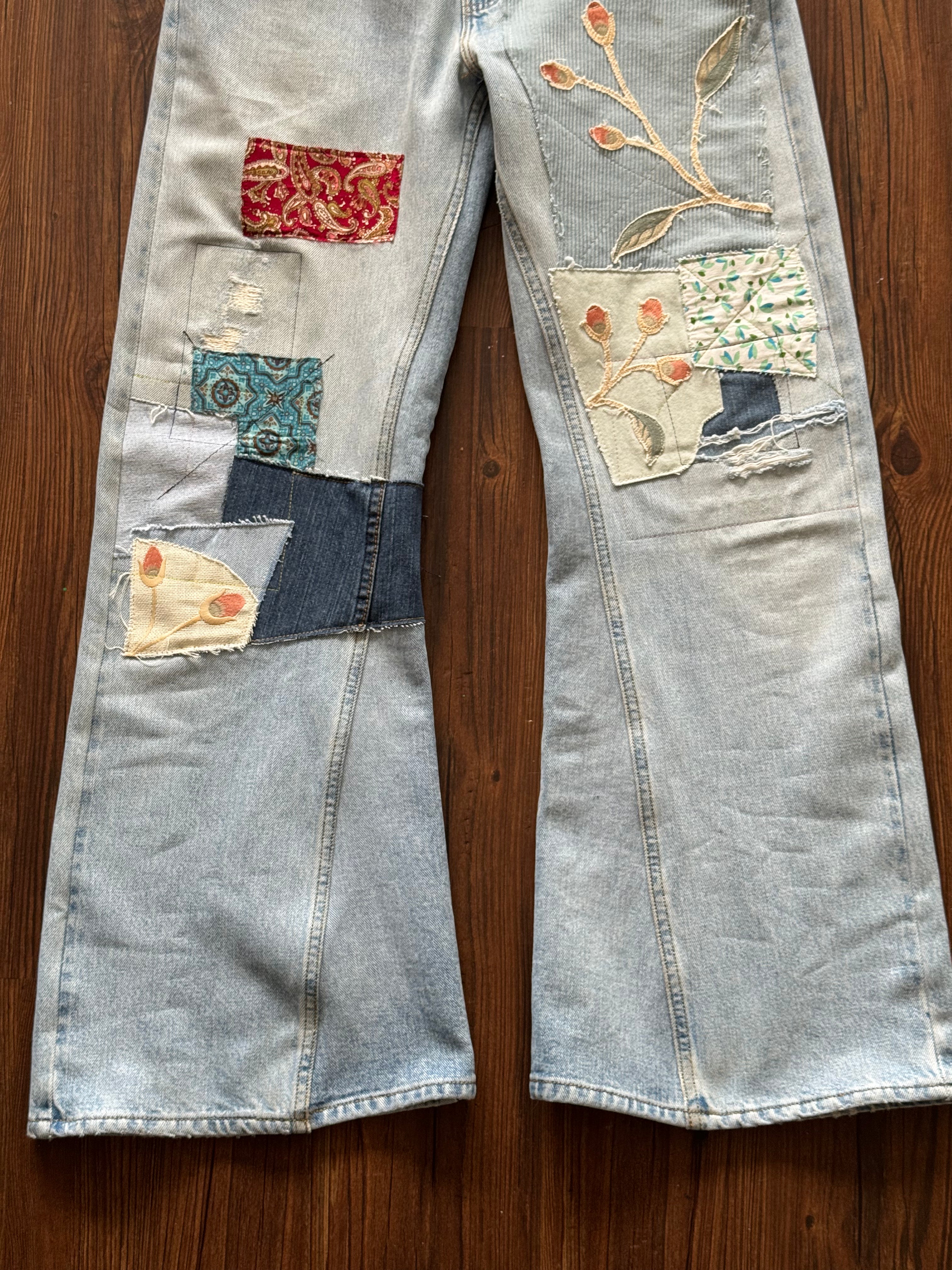 Light Wash Patchwork Jeans (Size 33)