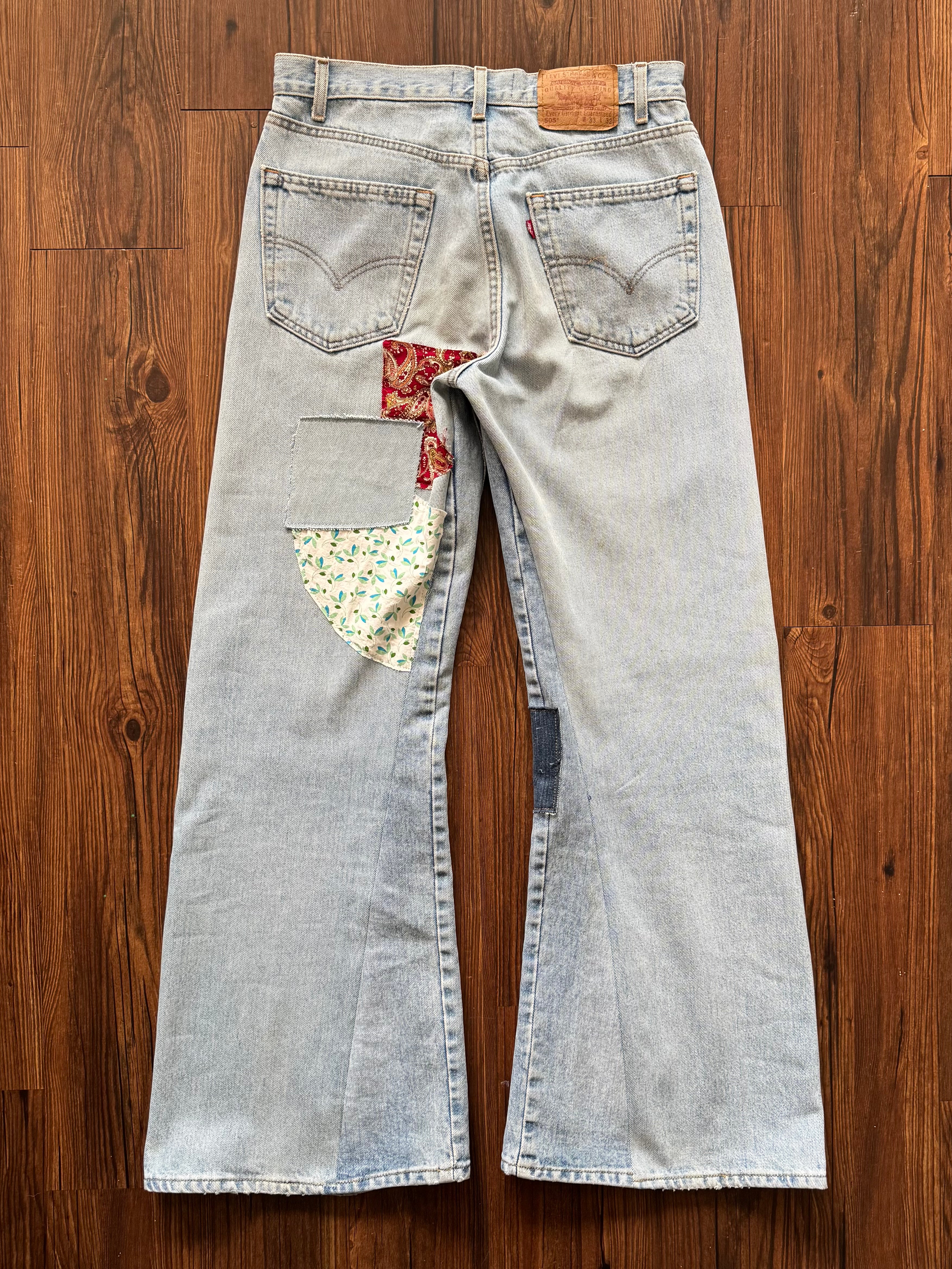 Light Wash Patchwork Jeans (Size 33)