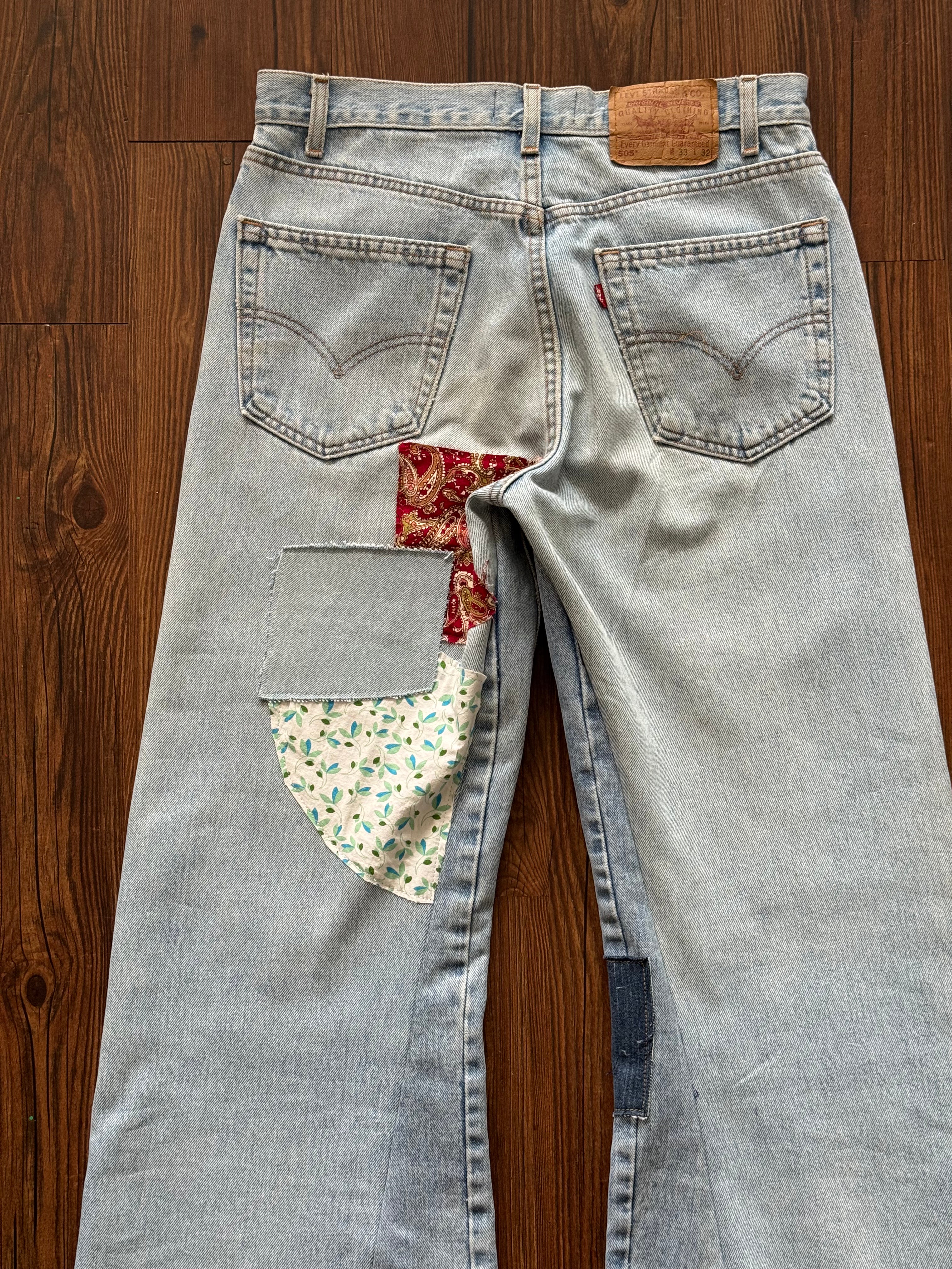 Light Wash Patchwork Jeans (Size 33)