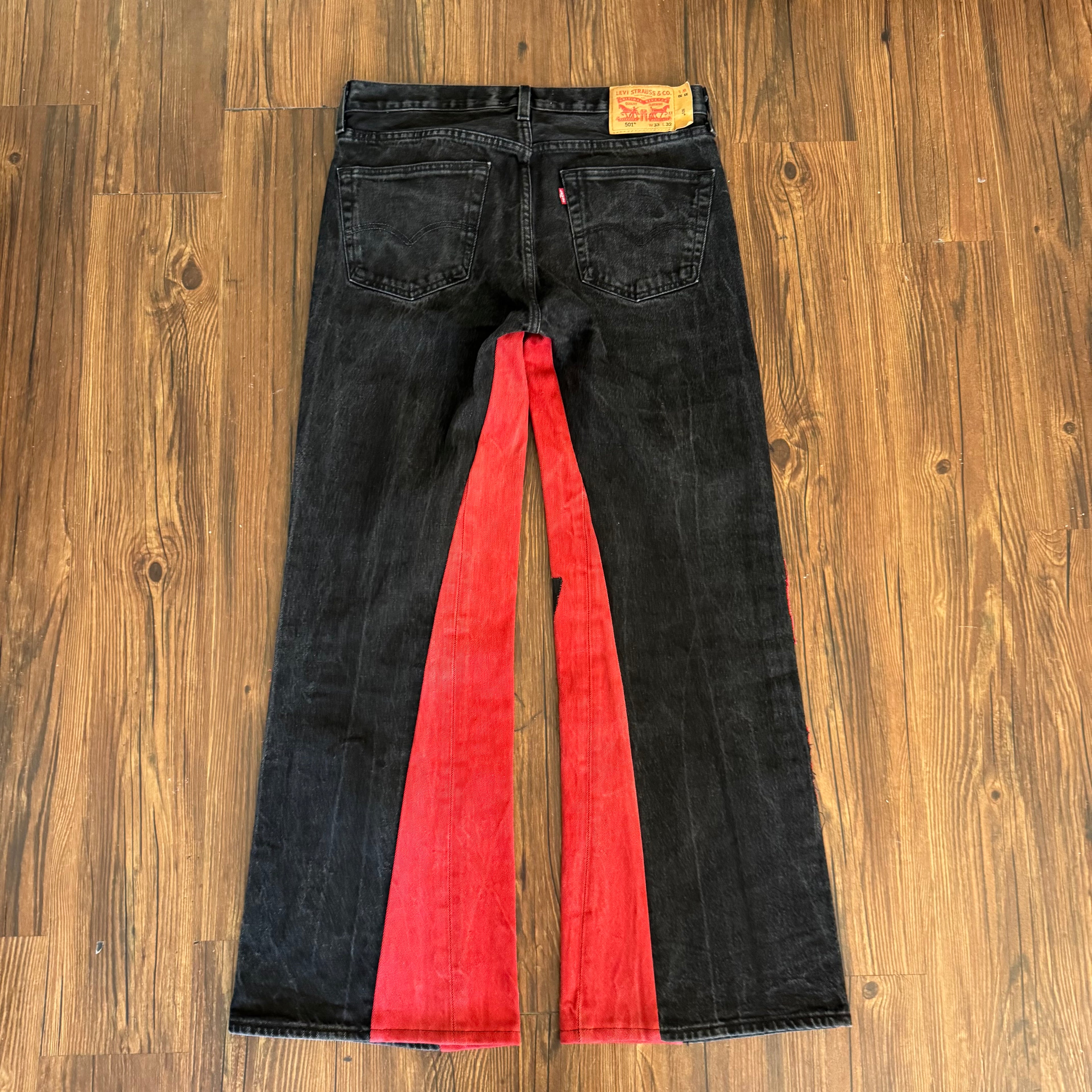 Black Red Patchwork Double Knee Jeans