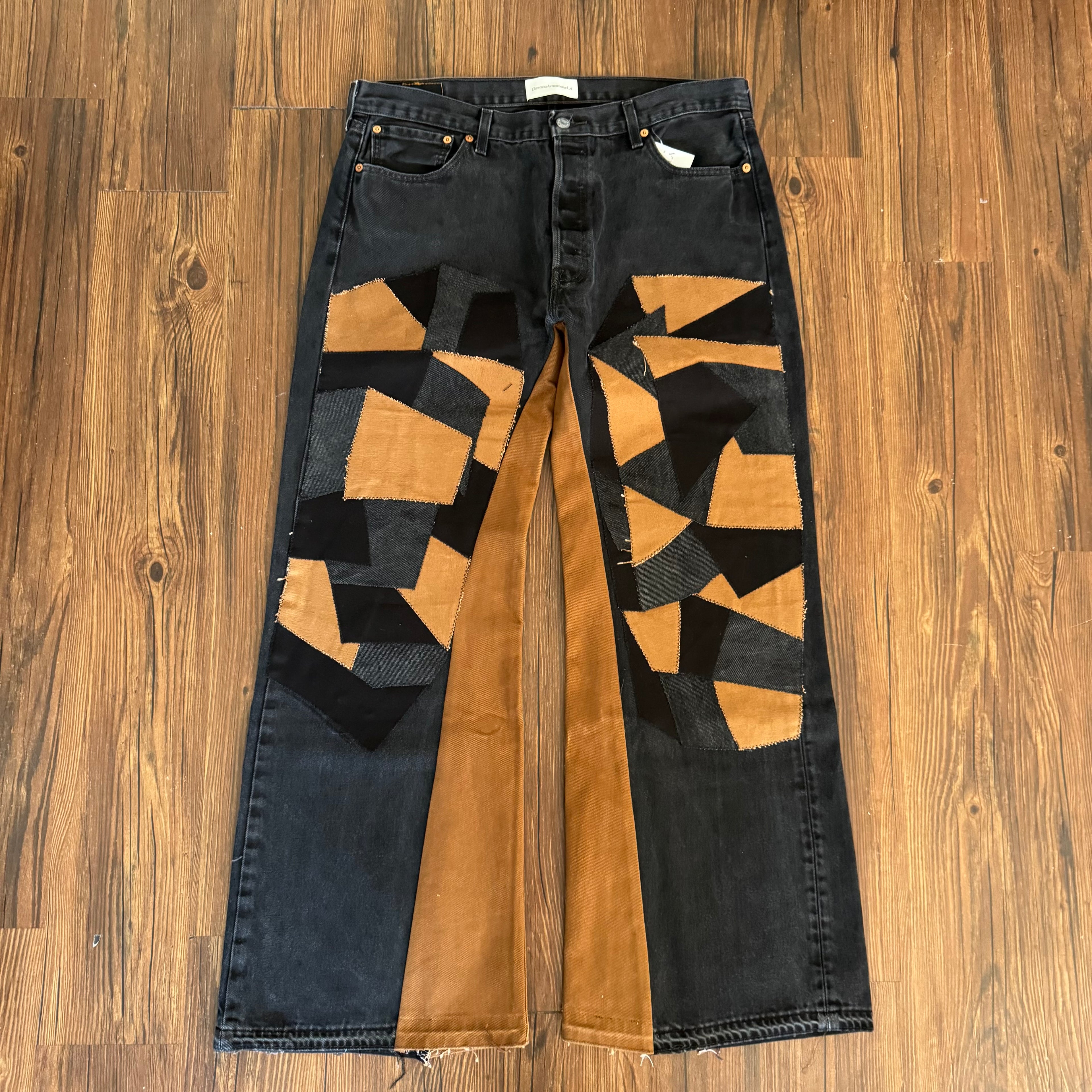 Black Patchwork Double Knees Jeans