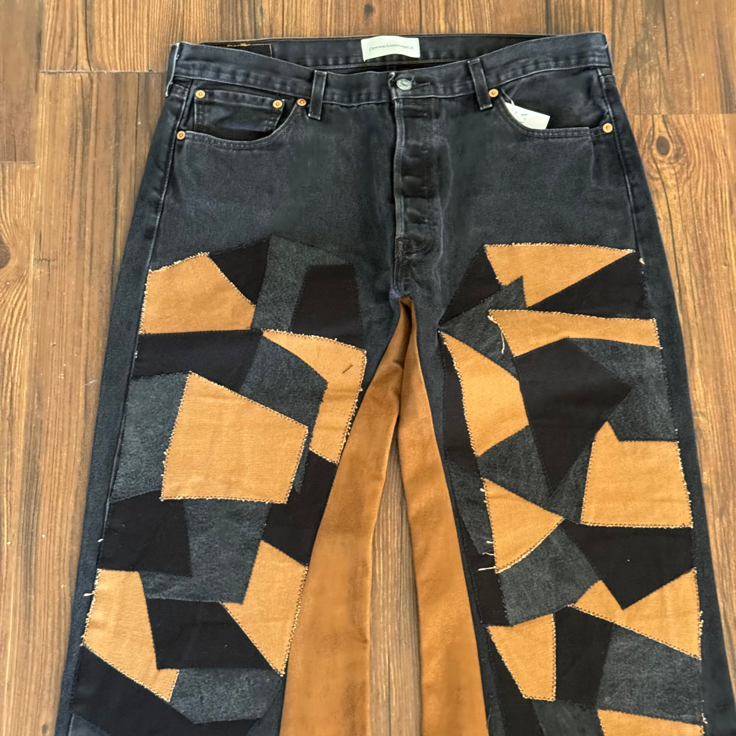 Black Patchwork Double Knees Jeans