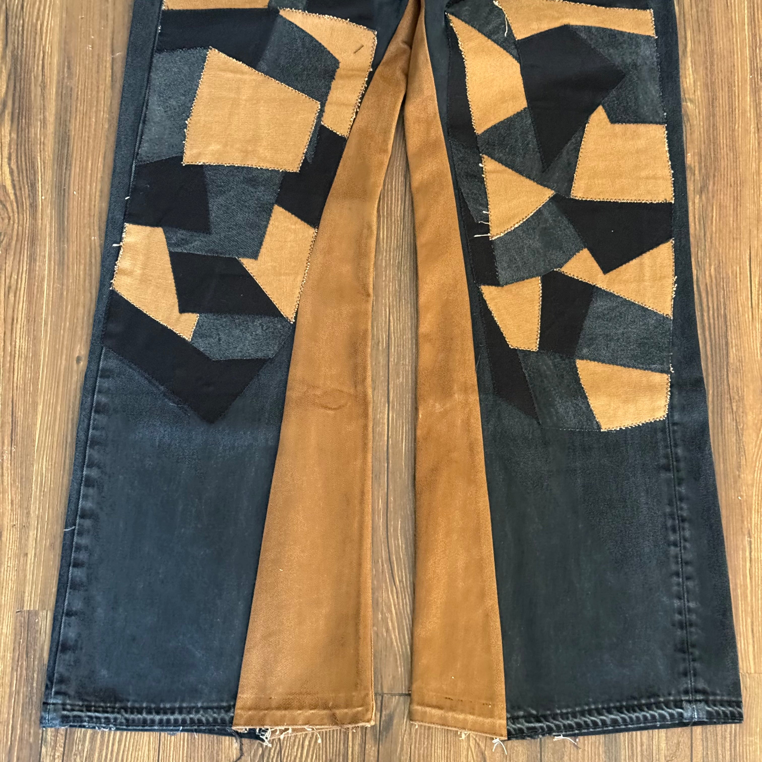 Black Patchwork Double Knees Jeans
