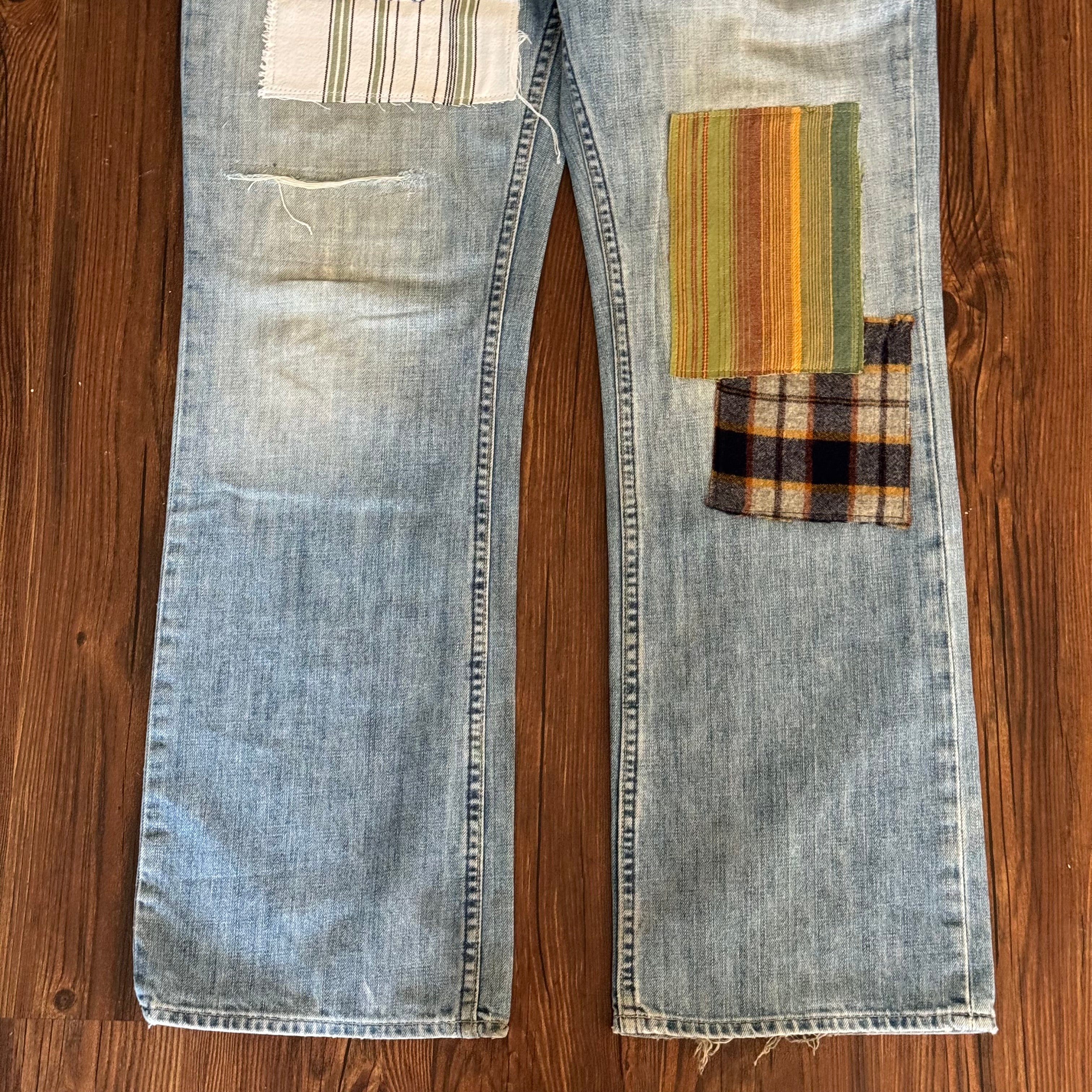 Washed Grunge Patchwork Jeans
