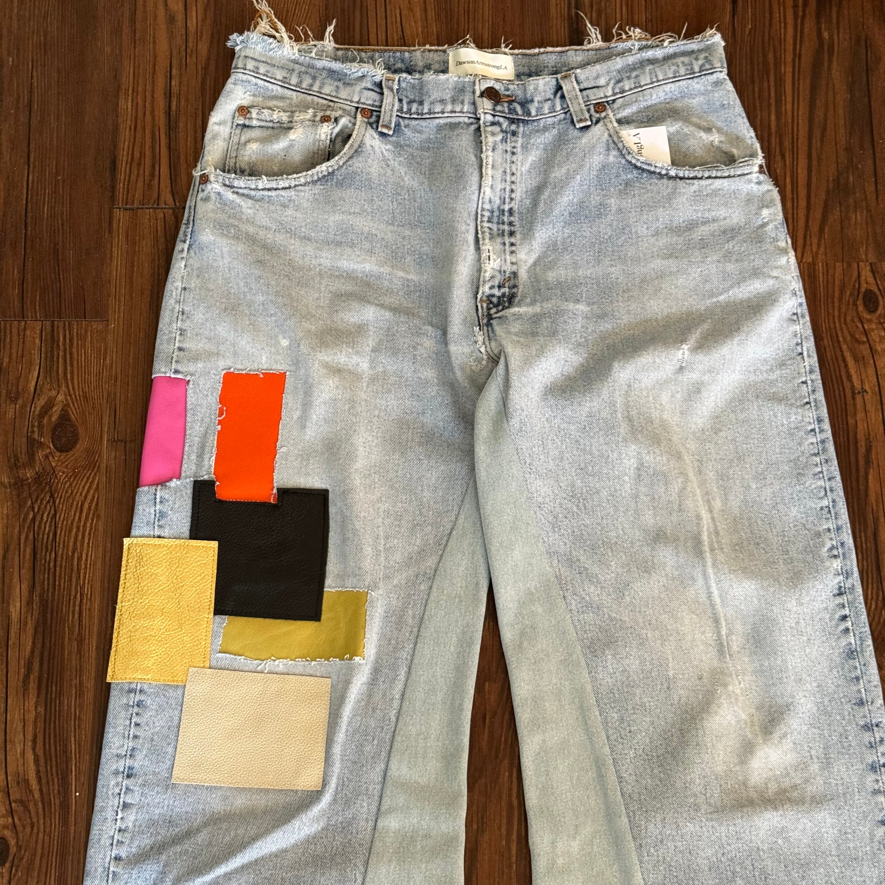 Leather Patch Baggy Jeans