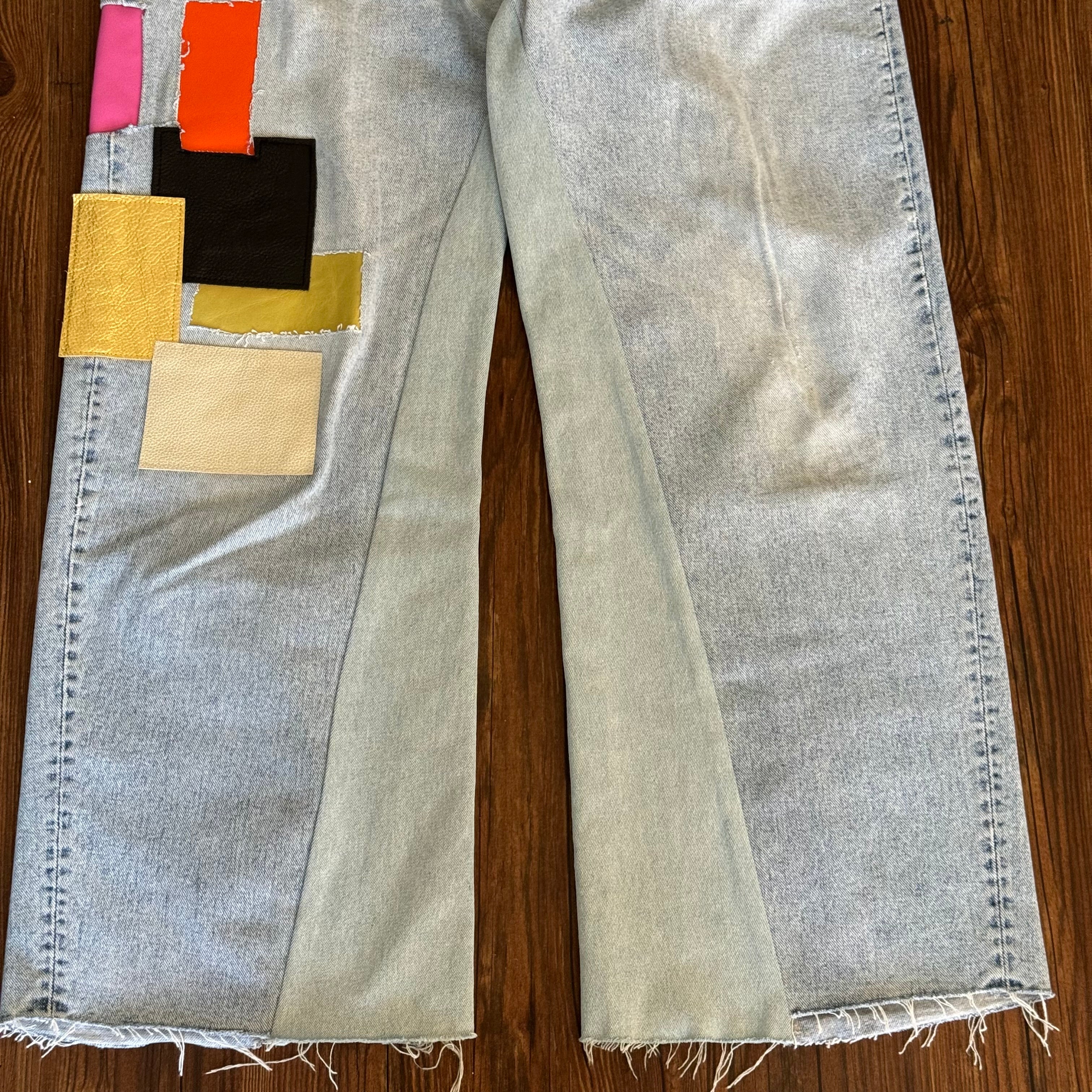 Leather Patch Baggy Jeans
