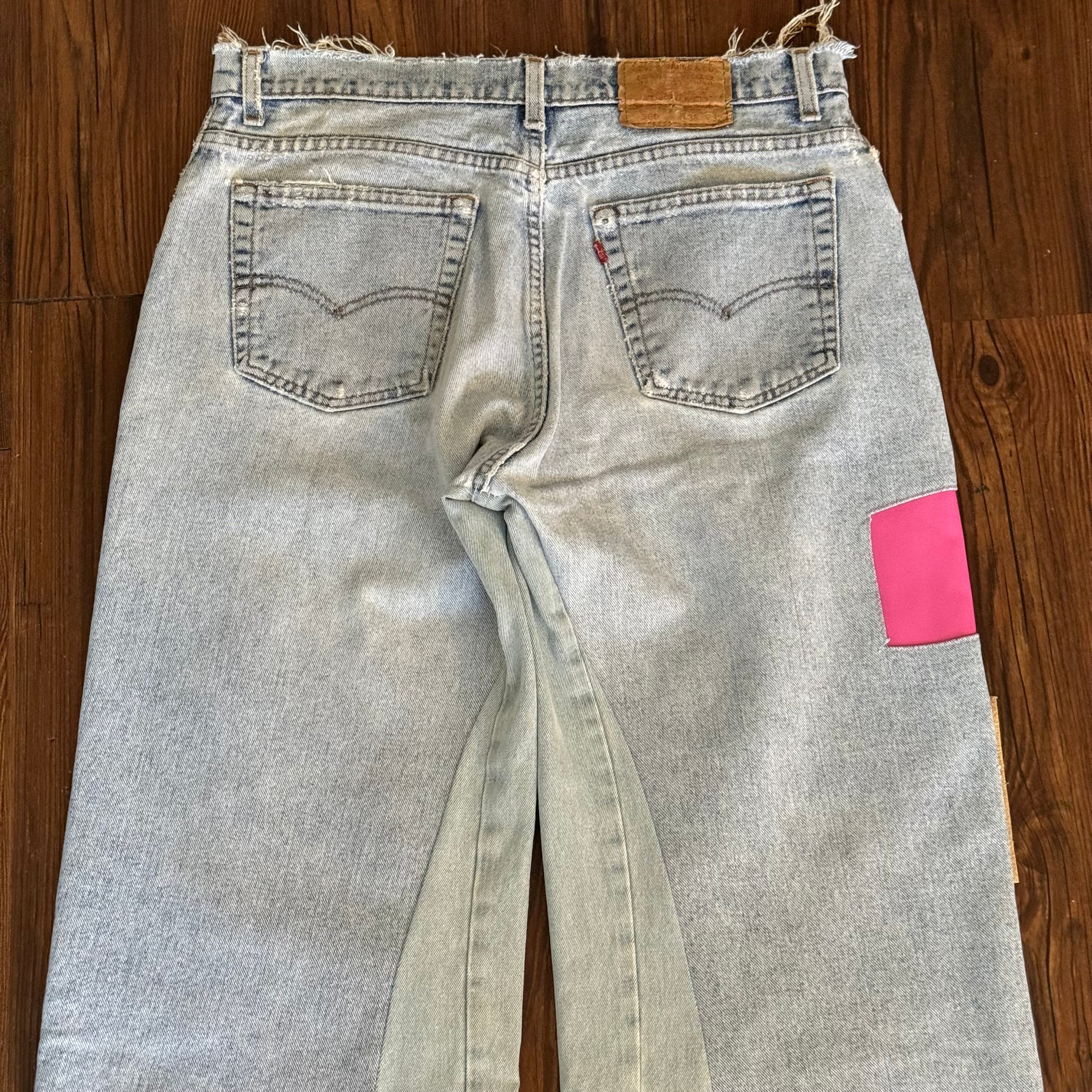 Leather Patch Baggy Jeans