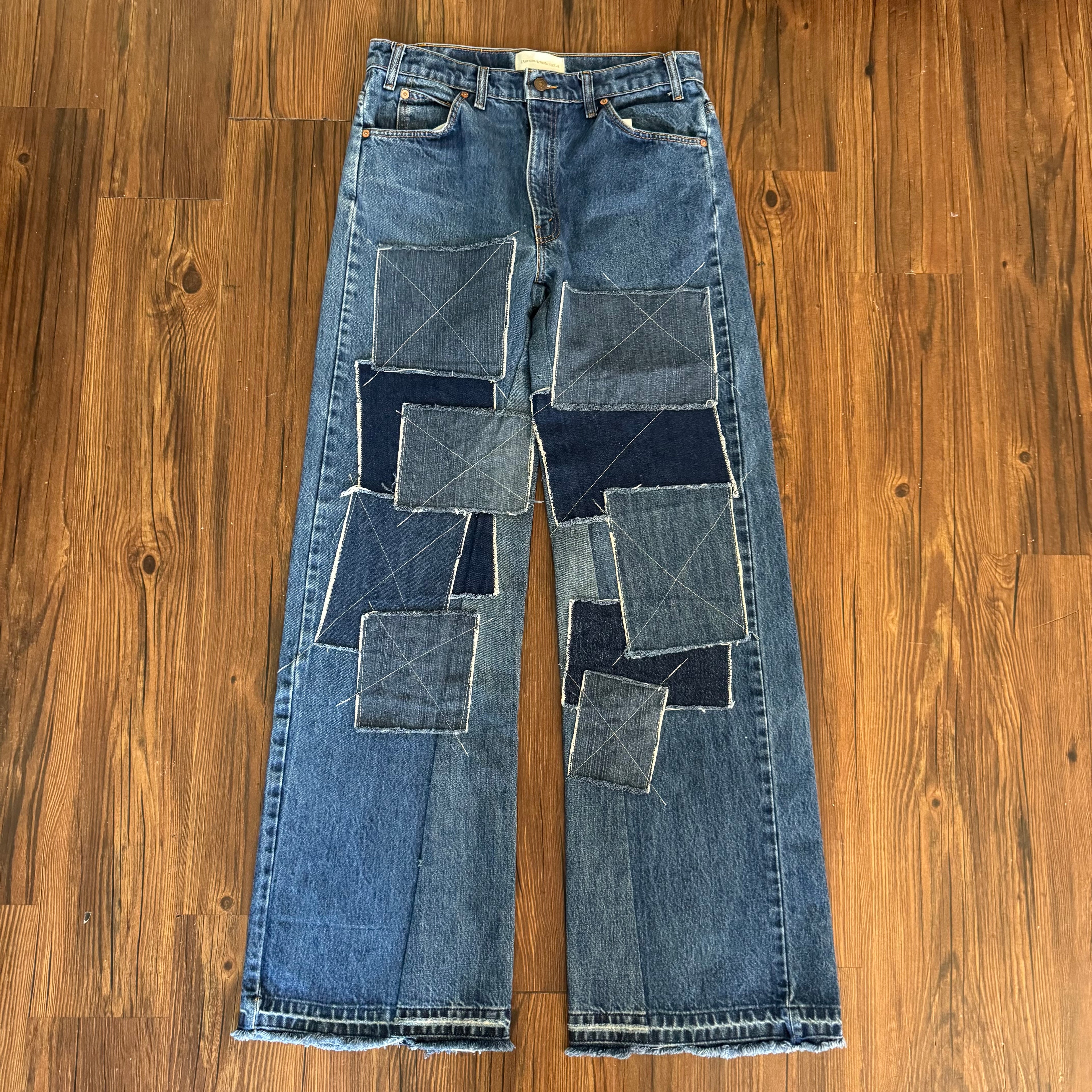 Dark Wash Patchwork Baggy Jeans