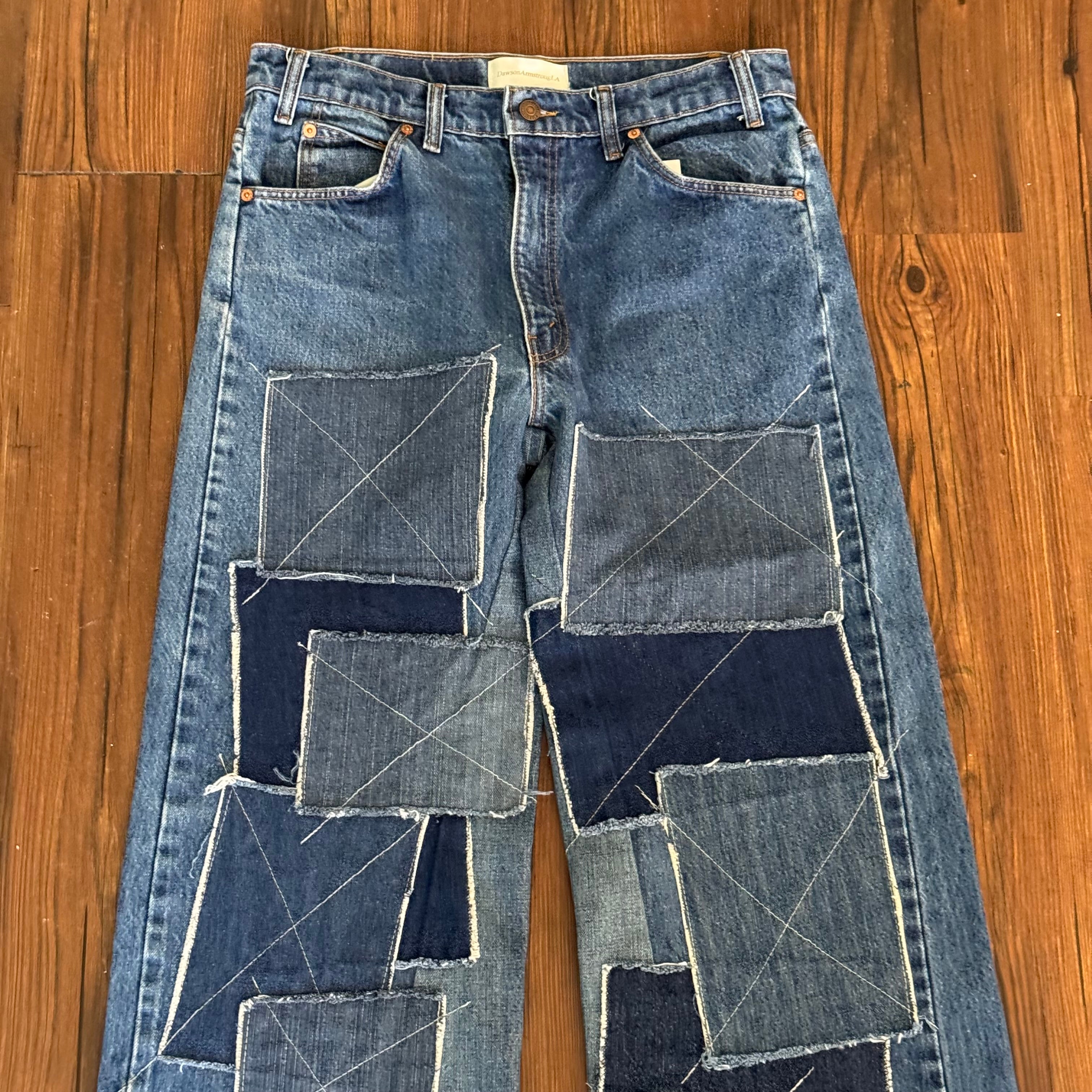 Dark Wash Patchwork Baggy Jeans
