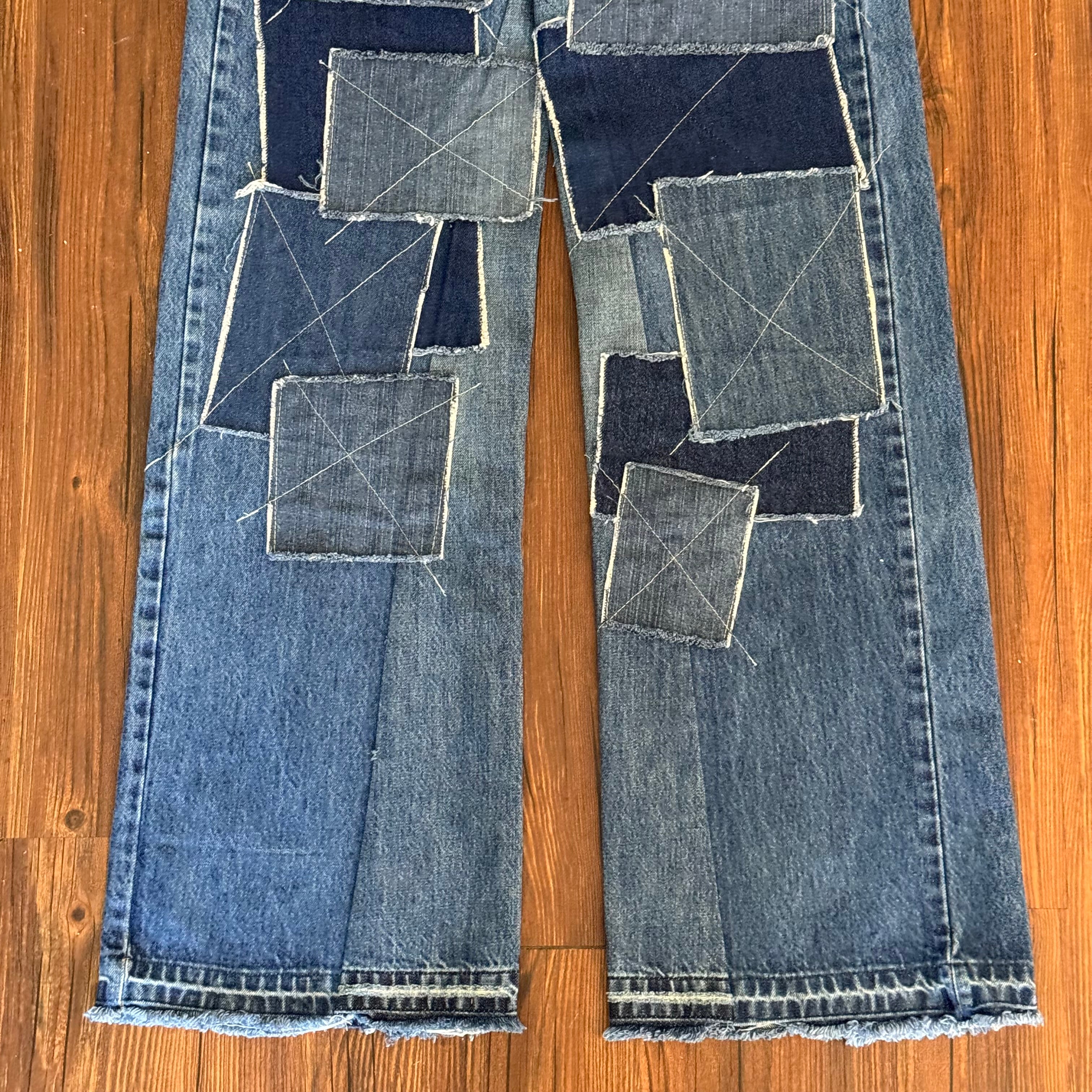 Dark Wash Patchwork Baggy Jeans