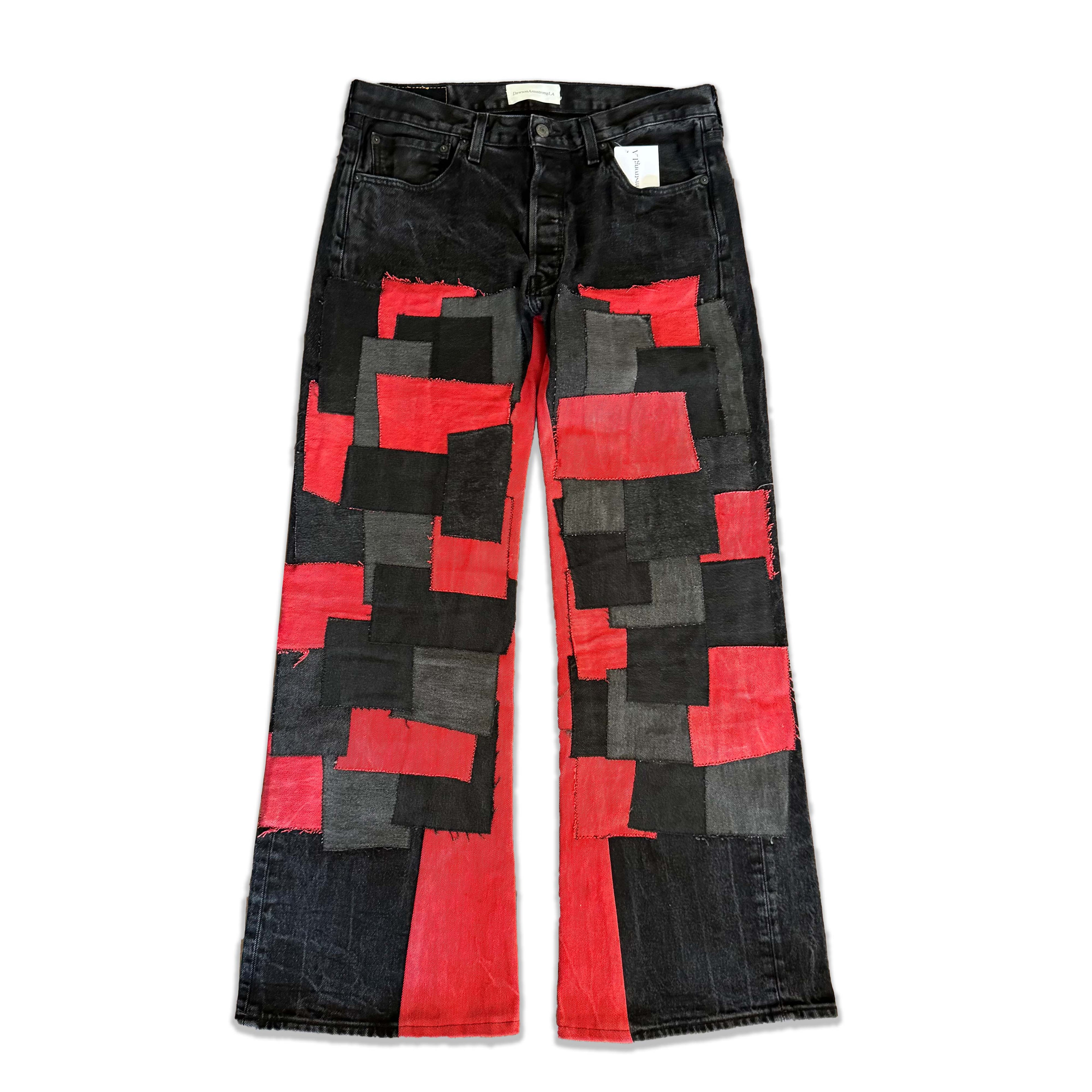 Black Red Patchwork Double Knee Jeans
