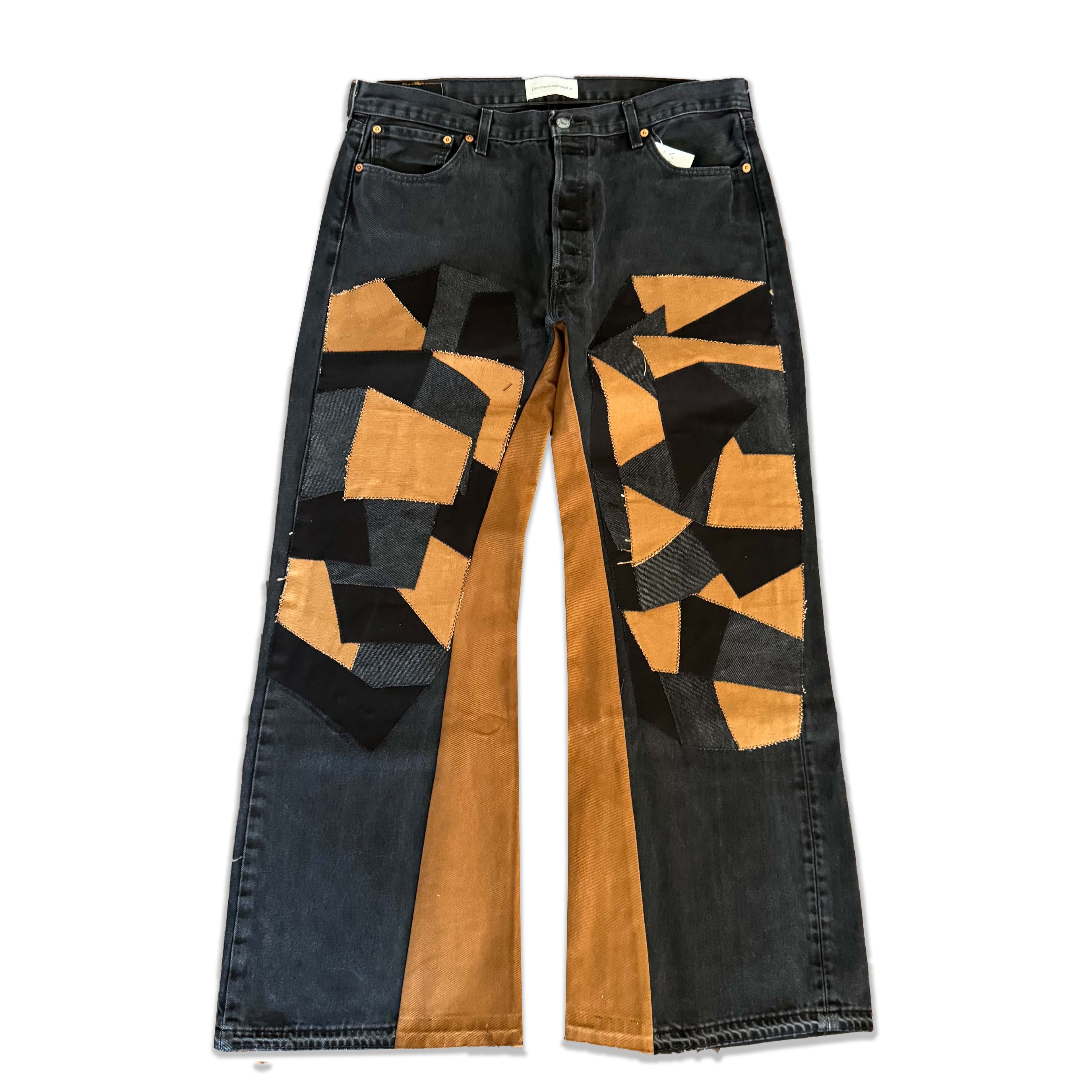 Black Patchwork Double Knees Jeans