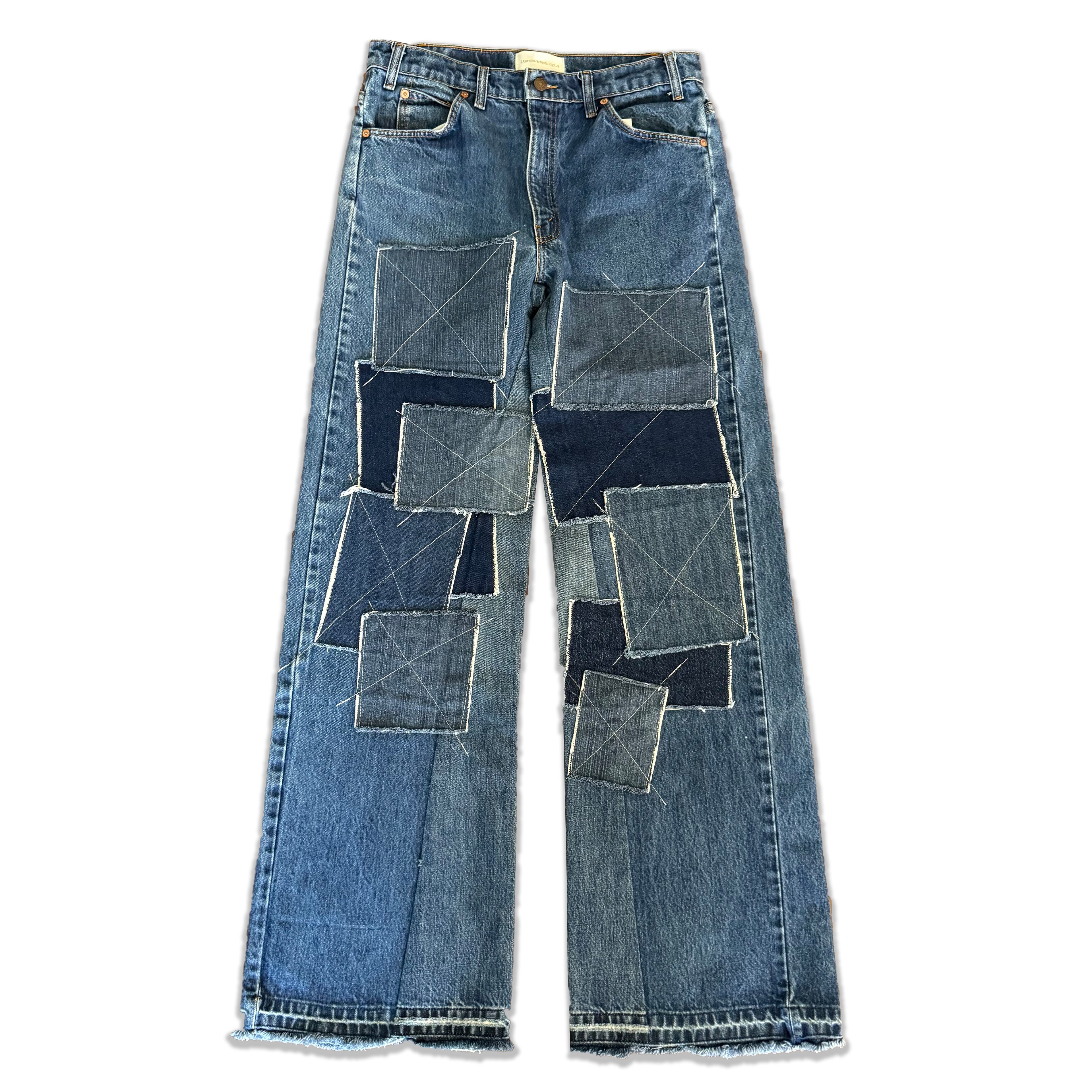 Dark Wash Patchwork Baggy Jeans