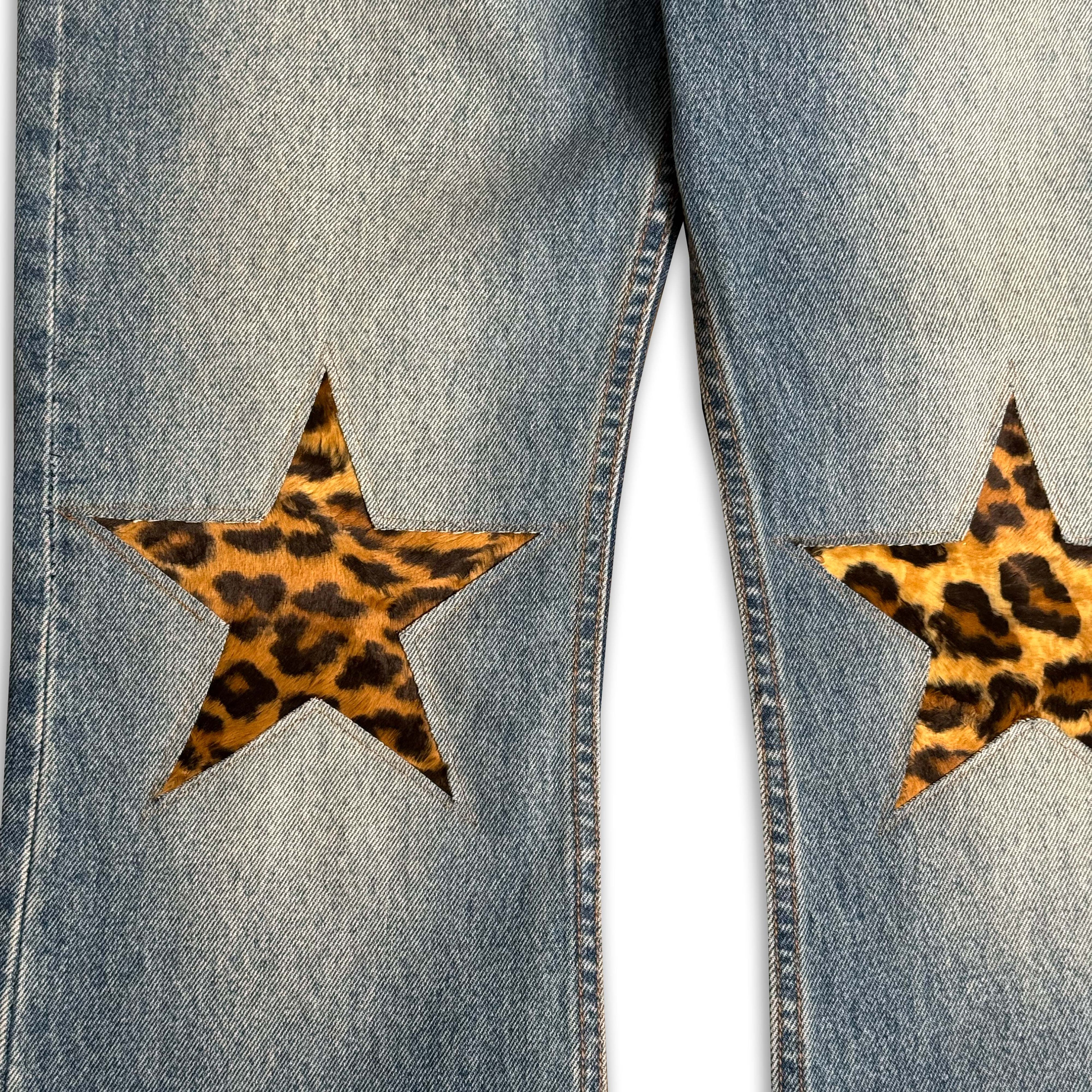 Cheetah Print Star Knee Flared Jeans