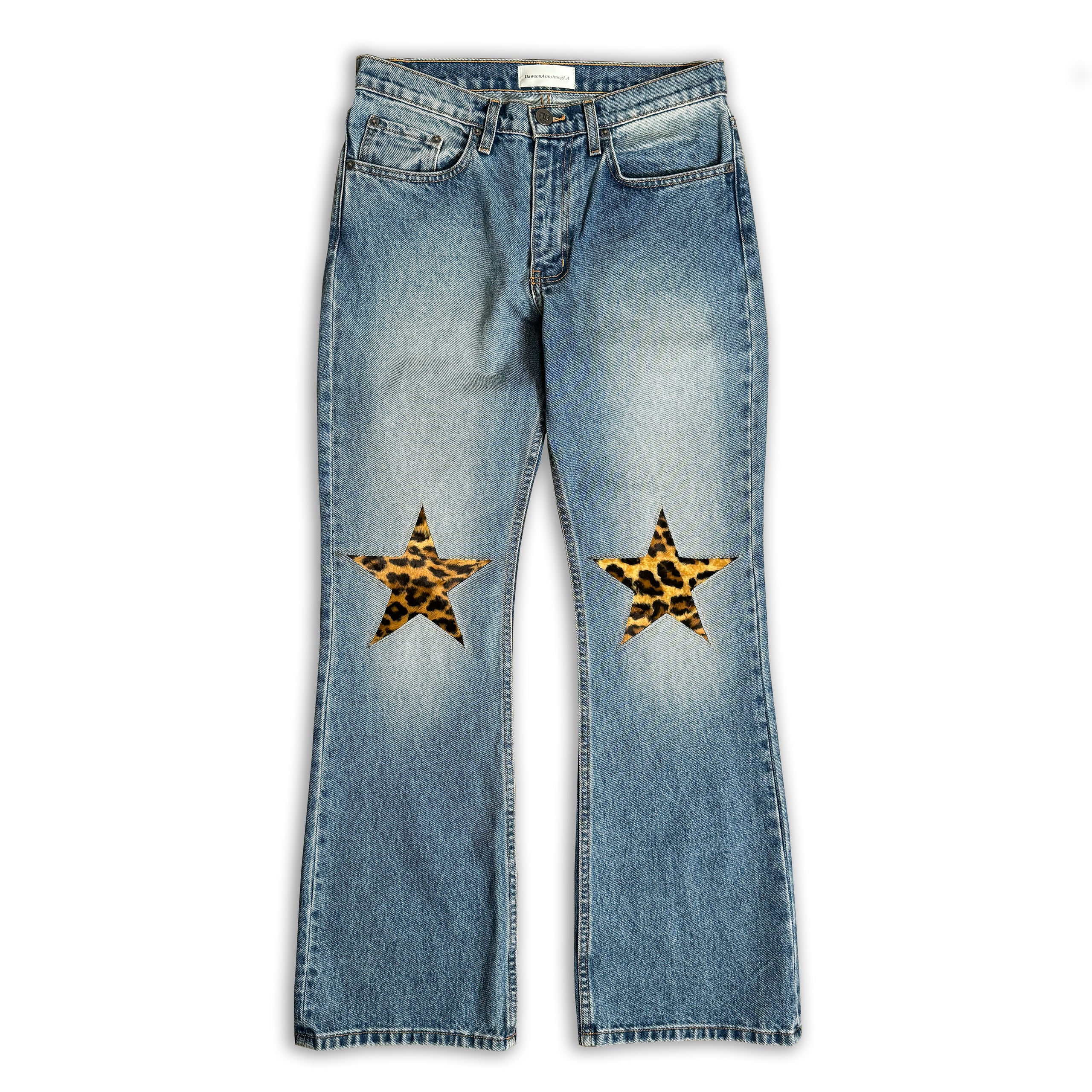 Cheetah Print Star Knee Flared Jeans